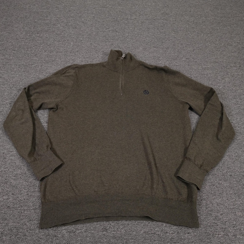 Henri Lloyd Sweater Mens Large Green 1/4 Zip Mock Neck Cotton Knit Pullover